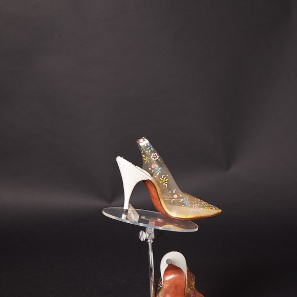 1950s Clear Painted Flowers Slingback Heels Shoes